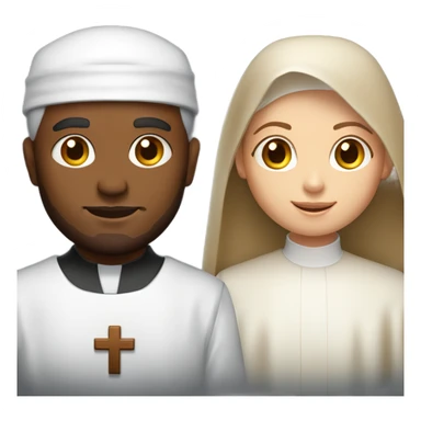 a young caucasian priest with a reddish beard and an african american nun side by side sticker
