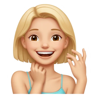 Girl with hands holding neck and laughing sticker