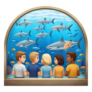 des gens qui sont dans un tunnel en verre et on voit des poissons et requins à travers les parois sticker