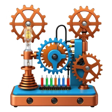 science, chemicals, mechanical gears, electronics, electric wires, light bulb, LED, resistors, circuit board, ic, physics,  nuclear model sticker