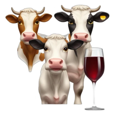 Three smiley cows with three glasses of wine sticker