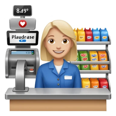 Eine Person die an der Supermarktkasse steht. Die Kasse ist gekennzeichnet als Plauderkasse. sticker