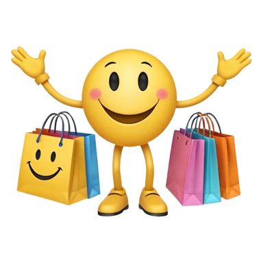 2 HAPPY SMILEY FACE  WITH HANDS AND FEET WITH SHOPPING BAGS IN EACH HAND sticker