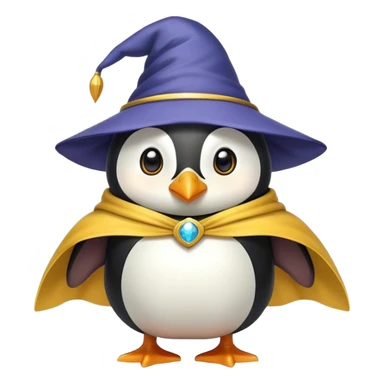 Wizard penguin with a yellow hat and a cape sticker