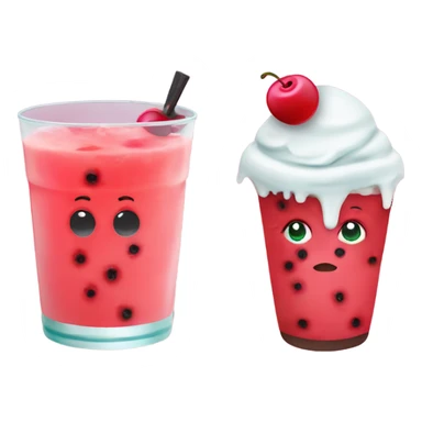 watermelon juice with a cherry and icecream topping, without a face on the cup sticker