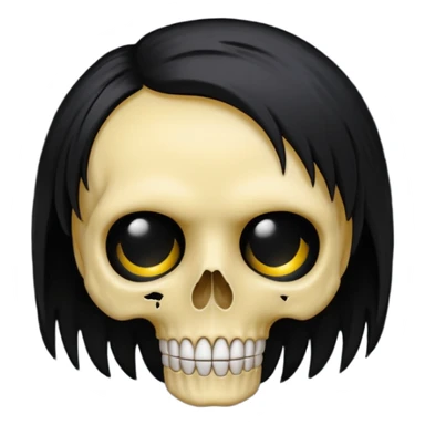 classic yellow emoji of a skull with black emo hair and moody vibe sticker