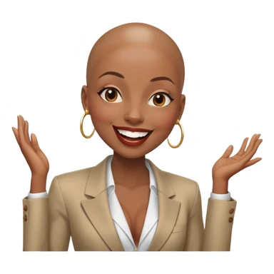 shiny skin wearing blazer Alluring laughing black woman wide nose bald head big brown lips  sticker