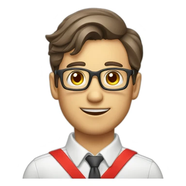 An employee of the real estate agency "Floors" with a red badge around his neck sticker