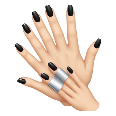 💅 convert tA small emoji-style illustration of a hand with manicured nails being painted with pink nail polish, glossy finish, soft shading, simple flat design, white background, iOS emoji style.his same emoji into black colour sticker