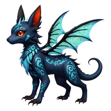 Shiny Fiery Dark Ugly Evil Realistic Glowing Eldritch Horror Cool Edgy Badass Emo Glorious Demonic Batty Dusky Ethereal Sparkly Shimmering Magical Punky Aural Iridescent Fluorescent Bioluminescent Litten-Amaura-Salandit-Noibat-Flareon-Fakémon-fusion (full body) with intricate pattern markings sticker