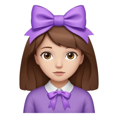 brown open hair from behind with a light purple bow sticker