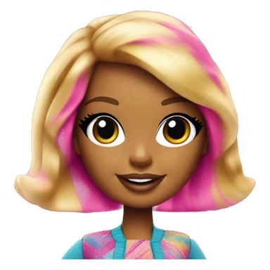 An image of a Barbie doll wearing a stylish outfit with the word 'Barbie' written across the clothing, set in a fun, vibrant background sticker