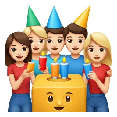 Party quiz with happy people with no phone writing blocks empty eyes sticker