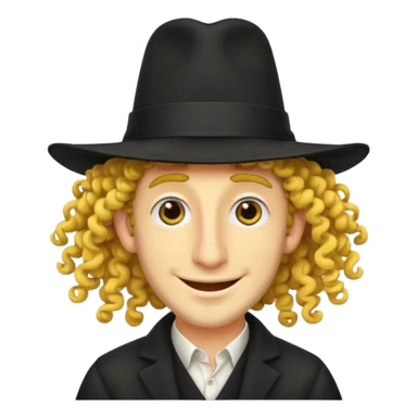 Jewish guy ,yellow skin ,very long nose ,black hat with 2 strands of curly hair coming down each side of the hat sticker
