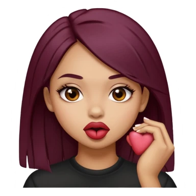 Brown light skin girl straight black/marroon hair biting her lips and blushing sticker