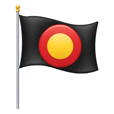 a rectangular flag with the top half solid black and the bottom half solid red with a medium-sized yellow circle in the middle overlapping both colours sticker