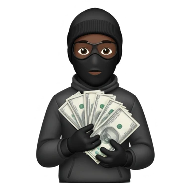 Man one Ski mask holding money bag with black skin color black and white money bag sticker