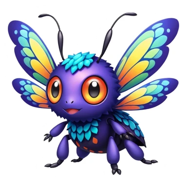Elemental animesque cute chibi bug-flying-type magical colorful exotic animesque Pokémon-Fakémon-animal-creature with big adorable anime eyes sticker