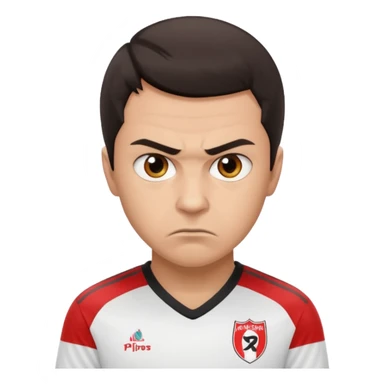 soccer player short hair angry expression wearing River Plate jersey sticker