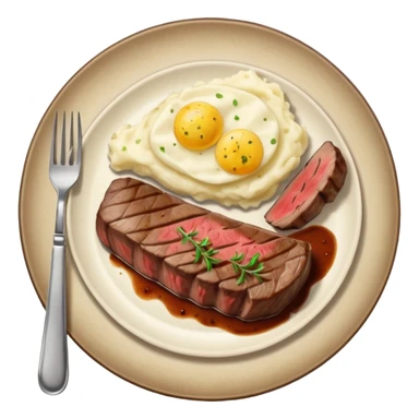 Make plate and fork on the left and knife on the right. And a cooked steak with mash potatoes o the side sticker