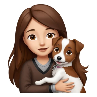 a girl and her dog, one little jack russell coloured dark brown and white. She hugs it. She has long hair.  sticker