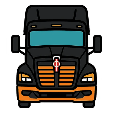 2025 Kenworth T680 truck, black, front view, minimal flat icon sticker