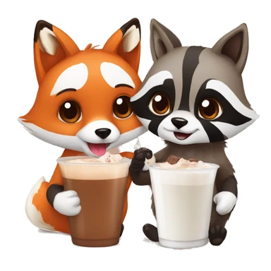 Fox and raccoon drinking chocolate milk sticker
