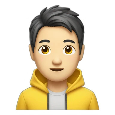 A mature Chinese boy with black hair wearing yellow hoodie sticker