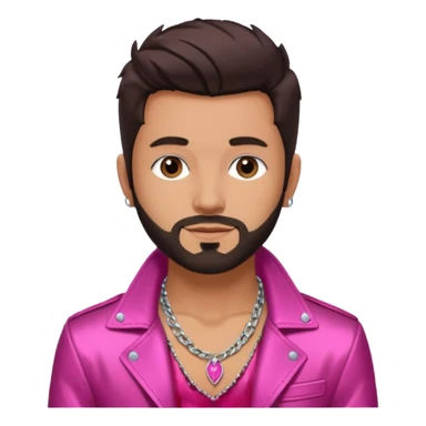 Frankie Zulferino, Pop Singer (b.1990) with dark brown hair and short beard shirtless with necklace, dark pink metallic jacket sticker