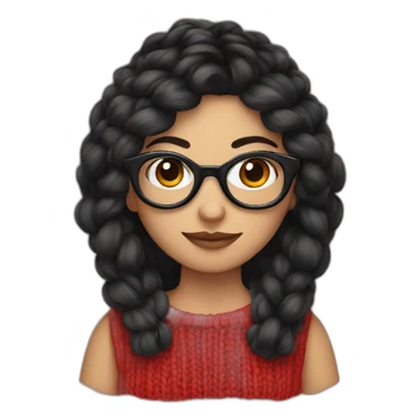 Girl with red glasses and dark hair knitting sticker