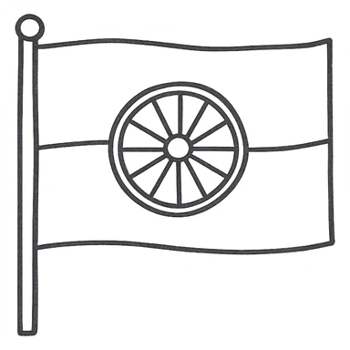 hand-drawn outlined Romani flag icon with sketchy lines and a wheel in the center sticker