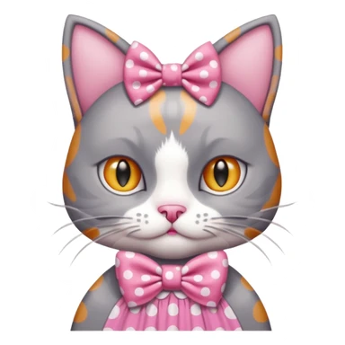 Evil Gray and white evil cat with a pink polka dot dress and with a pink polka dot bow sticker