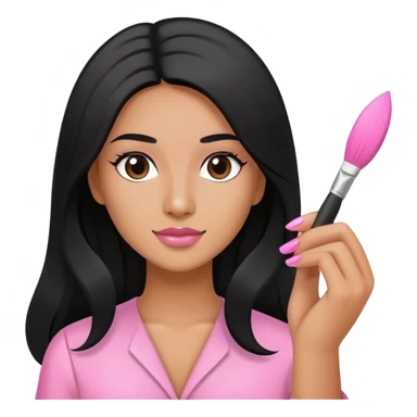 Pink Nail Tech with black long hair holding small acrylic brush sticker