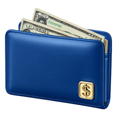 Rich emoji style Deep Blue leather wallet with dollar bills, luxury money vibe, premium 3D emoji, ultra clean, high detail, no background sticker
