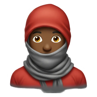 Man in red hoodie with hood up wearing a scarf sticker