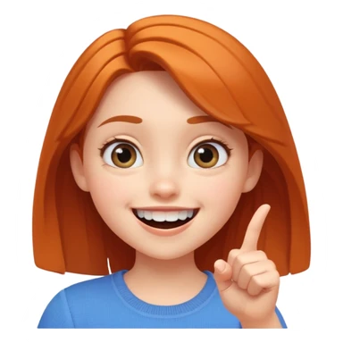 Transform this selfie of a smiling girl pointing at her teeth into a Pixar-style animated character, with large expressive eyes, soft lighting, and a cheerful atmosphere sticker