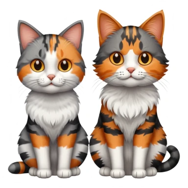 A grey tabby cat with dark grey stripes sitting next to a calico cat  sticker