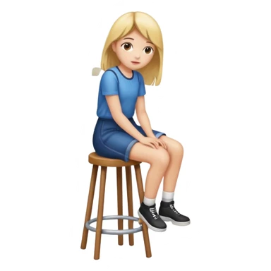 a girl is sitting on a stool seeing whole body on right side sticker