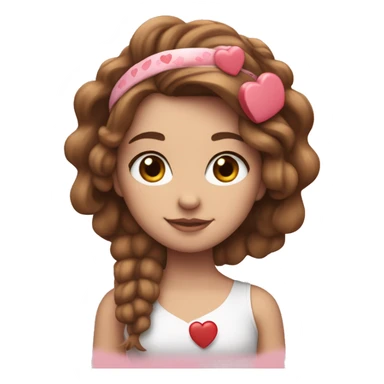White girl, heart headband, holding a heart Valentine’s Day with brown hair sticker