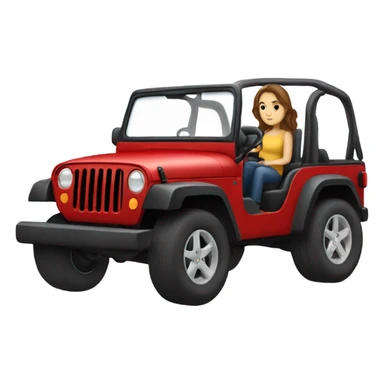White girl with brown hair driving a red jeep sticker