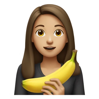 Girl with brown hair eating banana sticker