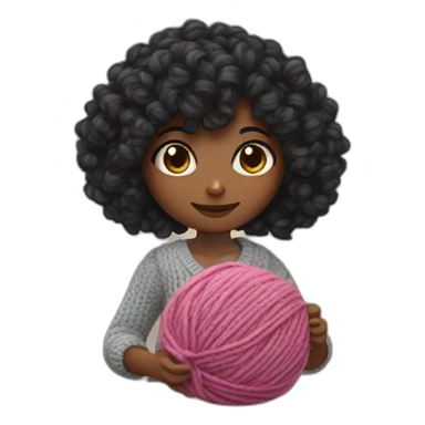 girl with curly mid black hair knitting with yarn ball sticker