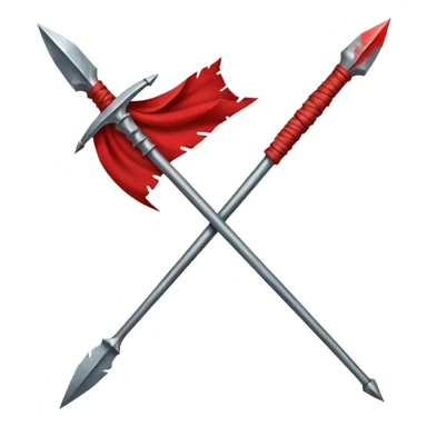 spartan spear, tied with red cloth sticker