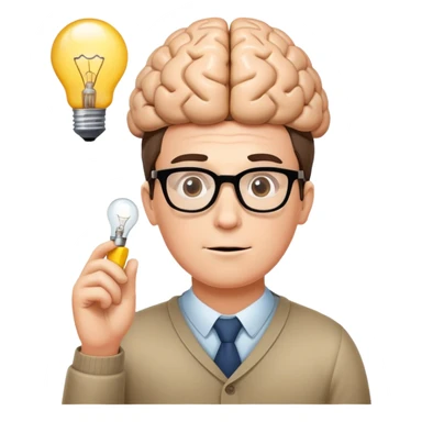A character with a big brain, glasses, and lightbulb above head, looking smart and intelligent sticker