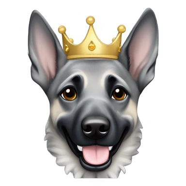 A smiling malinois dark blue merle without  color with a crown on his head sticker