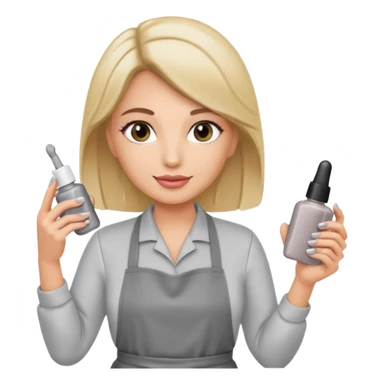 female nail master with small gel polish in hand in grey apron  sticker