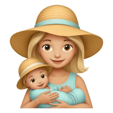 A mom in a sunhat holding her baby gently while smiling softly. sticker