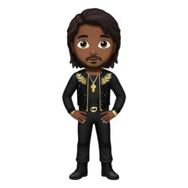 Omarion with long dark brown hair, black sequin outfit sticker