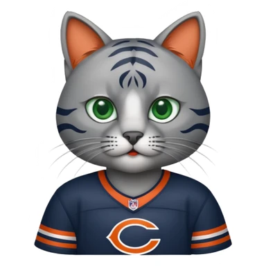 Grey cat wearing Chicago bears jersey sticker