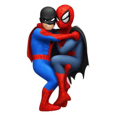 spiderman and batman hugging with hearts around them sticker